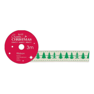 DOCRAFTS bavlněná krémová stuha - vánoční stromky 1,5 cm x 3 m - neuveden