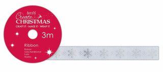 DOCRAFTS saténová bílá stuha - sněhové vločky 1 cm x 3 m - neuveden