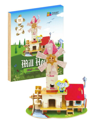 NiXiM Dřevěné 3D puzzle - Mlýn s domečkem - neuveden