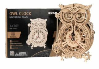 NiXiM Dřevěné 3D puzzle - Hodiny Sova mechanické - neuveden