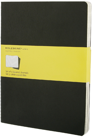 Sešity Moleskine Cahier - tvrdé desky - XL, čtverečkovaný, 3 ks, černý - neuveden
