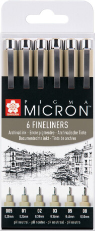Sada Sakura Pigma Micron - černé technické fixy, 6 různých velikostí - 