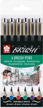 Sada Sakura Pigma Brush - štětcové fixy, 6 různých barev - 