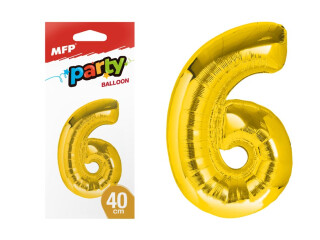 Balónek č. 6 nafukovací fóliový 40 cm - zlatý - 