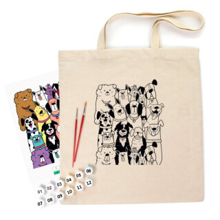 Bavlněná taška s motivem pro pomalování 38x42cm – Psi - 