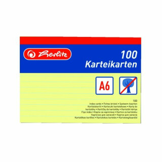 Herlitz - Karty do kartotéky A6, žluté, linka - 