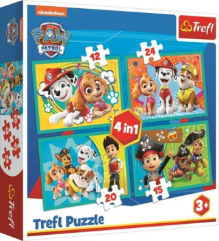 Trefl Puzzle Tlapková patrola - Šťastný tým 4v1 (12,15,20,24 dílků) - neuveden